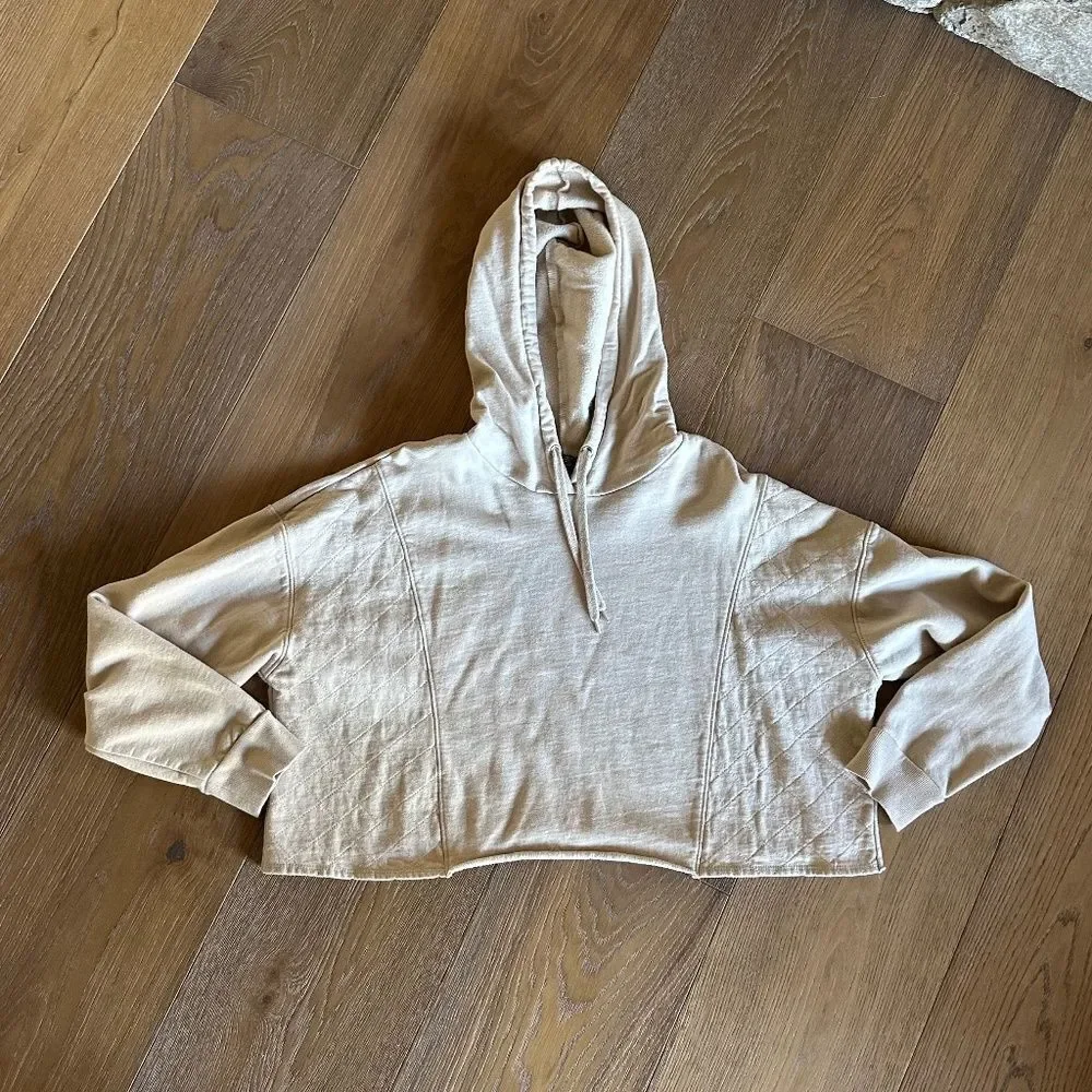 Wild Fable Cropped Hooded Sweatshirt Wheat Quilted Detail Size XXL - Picture 6 of 6
